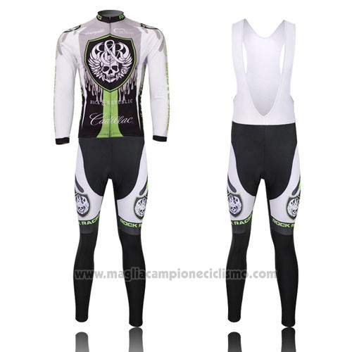 2013 Abbigliamento Ciclismo Rock Racing Nero e Verde Manica Lunga e Salopette